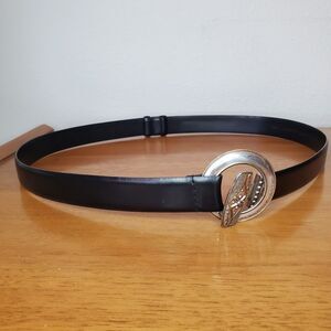 Chicos Black Leather Belt Circle Buckle Western Casual SZ M